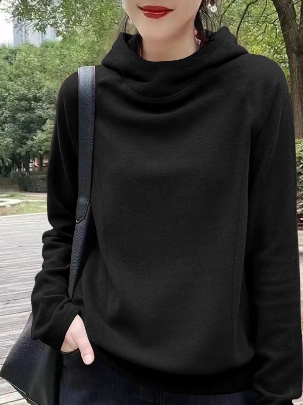 Ladies Large Size Hooded Long Sve Sweatirt Double Sided Thiened Warm Top Faionable Versatile Autumn Winter New Arrival