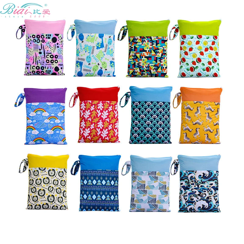 BIAI hermoso patrón de poliéster bebé impermeable traje de baño bolsa doble bolsillo pañal de bebé seco Mini bolsa húmeda bolsa de pañales 25*35