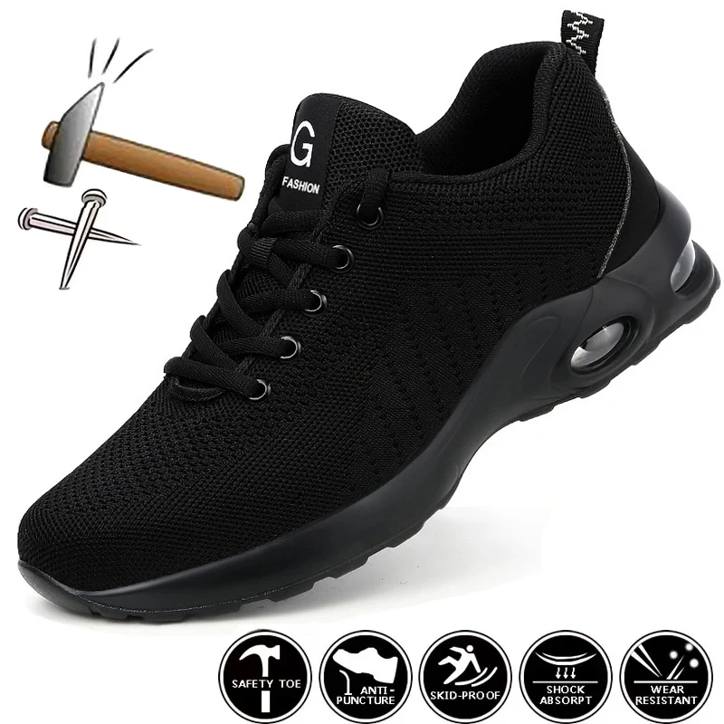 Chaussures de sécurité de travail à coussin d'air d'été pour hommes, baskets de travail respirantes, chaussures à bout en acier, chaussures de protection Anti-perforation