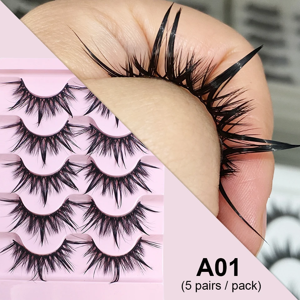 5 Pairs Female Cosplay Fake Eyelashes Korean Makeup New Style Wet Spikes 3d Eyelash Bulk Wholesale Manga Lashes