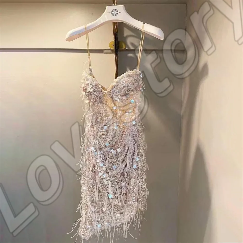Seksowne krótka suknia ślubna damskie luksusowe cekinowe suknie ślubne paski Spaghetti ukochana suknie panny młodej na zamówienie vestido de novia