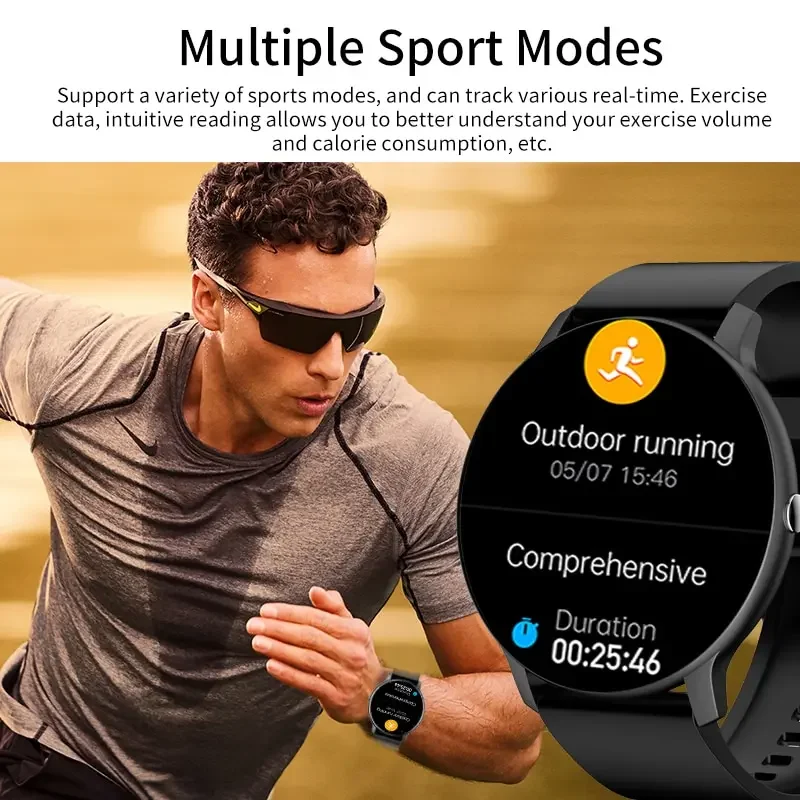 Bluetooth Smart Watch para Homens e Mulheres, Pulseira de Fitness, Monitor de Freqüência Cardíaca, Chamada, Esporte, iOS, Android