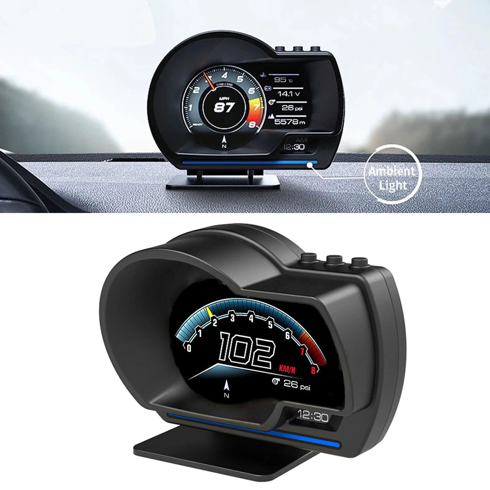 Head Up Display OBD2+GPS Smart Gauge Car HUD Speedometer Turbo RPM Alarm for Car Truck