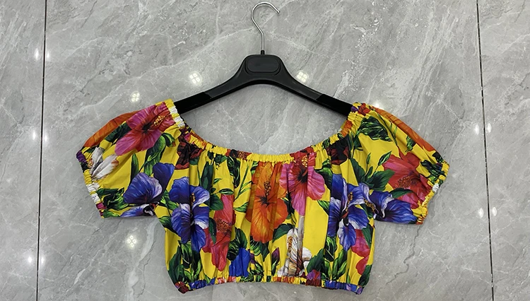 Seifrmann Casual printed cotton two-piece round neck short-sleeved top high waist skirt suit 2026 summer new women's clothing