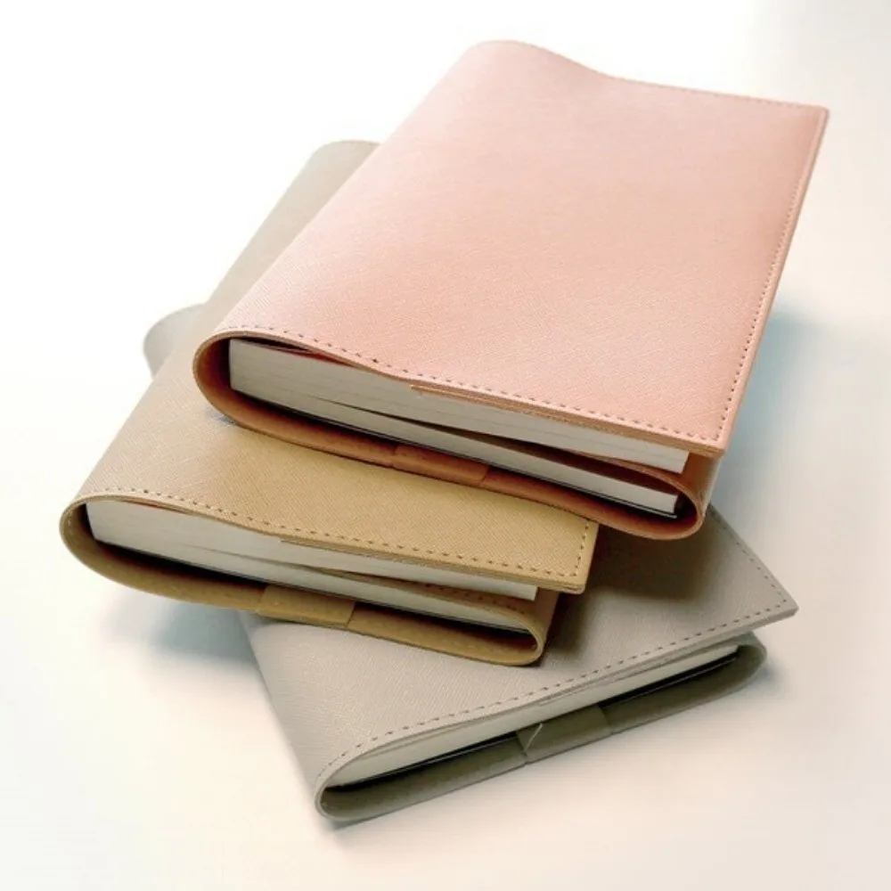 Picture 6: Korean Pu Leather Book Cover Solid Color No Bookmark Replaceable Cover Notebook Leather Cover Home Office Use
