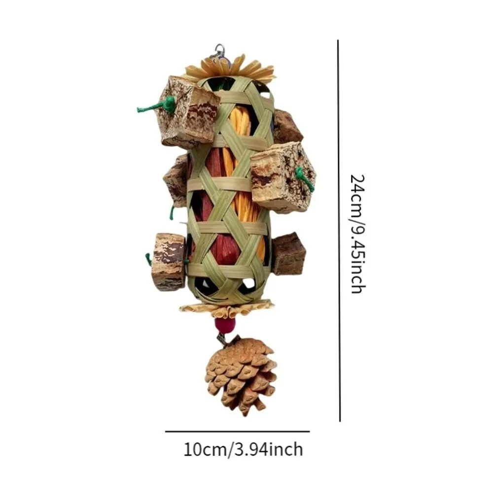 Bite Resistant Pet Bird Chew Toy Bamboo Woven Colorful Parrot Foraging Basket Hanging Cornhusk Pinecone Toy for African Birds view 6