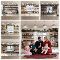 Christmas Backdrop For Photography Interior Xmas Tree Wreath Wooden Wall Snow Family Portrait Background Decor Photo Studio Prop