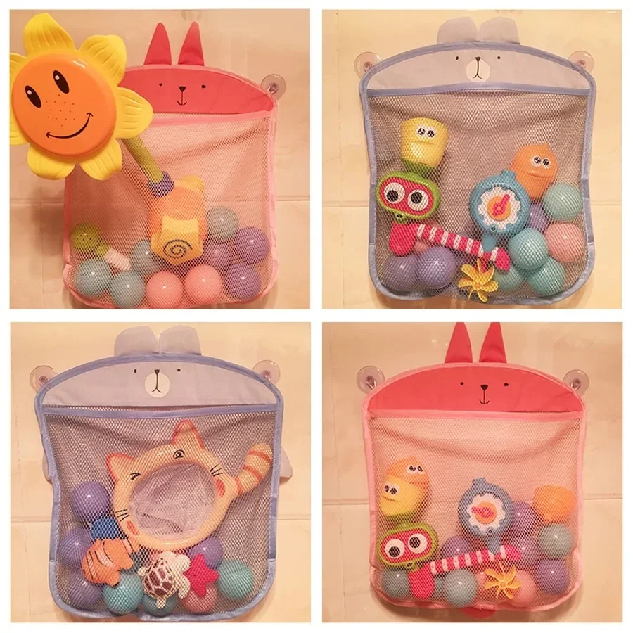 Cartoon Large Capacity Bathroom Storage Bag, Bath Toy Quick Drying Mesh Bag with Suction Cup, Multi-functional Bathroom Bag