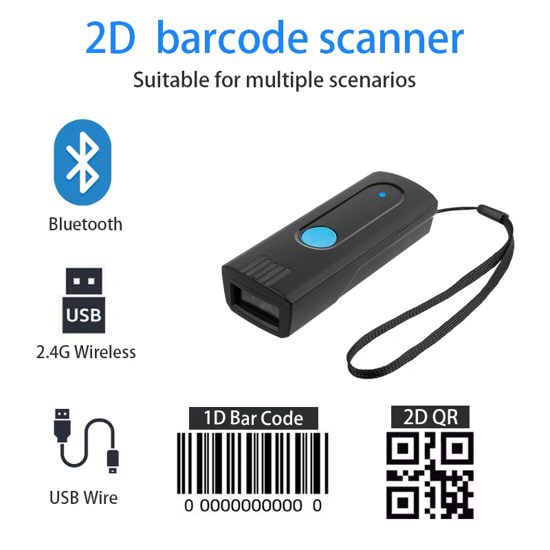 Imagem -02 - Mini Scanner de Código de Barras de Bolso sem Fio Bluetooth Carga Instantânea ou Modo de Armazenamento Suporte Opcional Ios Android Windows System