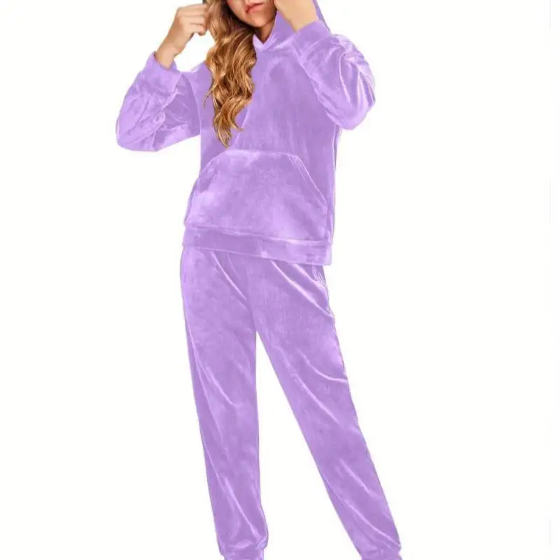 

Velvet Casual Two-Piece Set Women's Silk Leisure Suit Cross-Border Faionable And Comfortable Ladies' Premium Mid-Aged Clothing