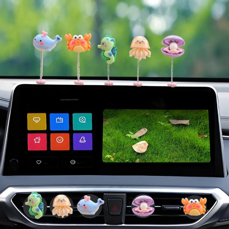 Mini Dashboard Decor 5 Pcs Sea Animal Miniatures Resin Cartoon Sea Creatures Ornament Bobblehead For Car Interior For Adults