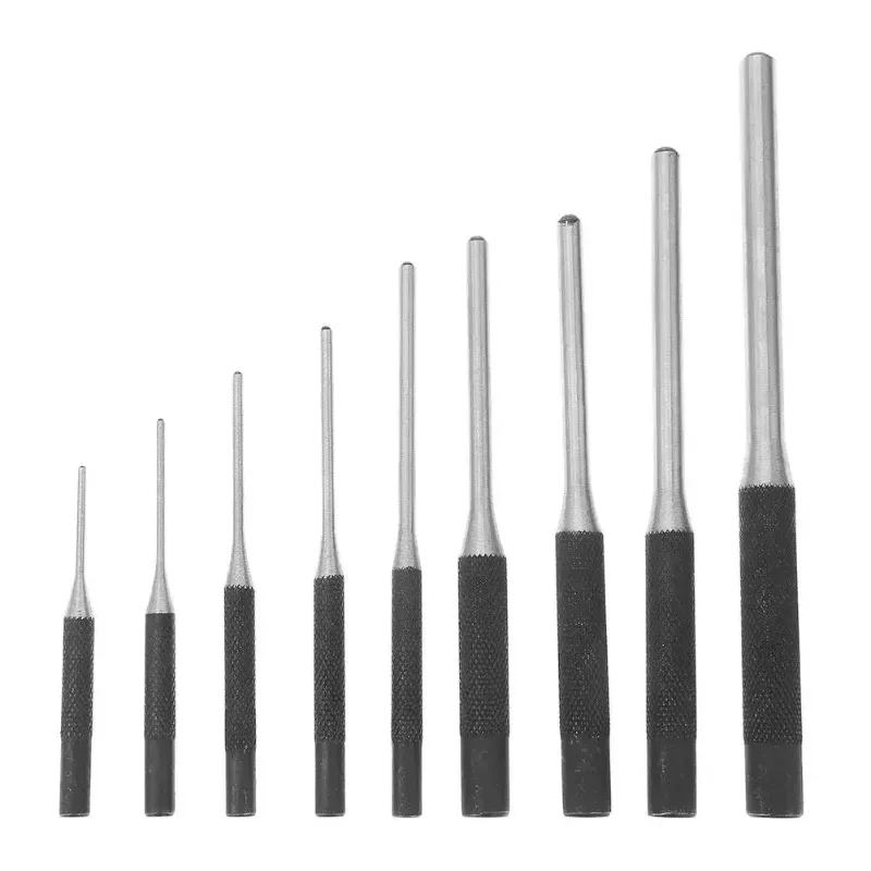 

9Pcs/Set Steel Round Head Pins Punch Set 40cr Steel Grip Roll Tool Kit Professional Hollow End Starter Punch Chisel