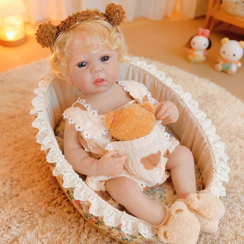 48 سنتيمتر شقراء مجعد الشعر تولد من جديد دمية مع كامل الفينيل الجسم اليد الطلاء الجلد مع الأوردة مرئية لعبة آمنة للأطفال