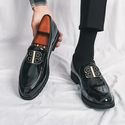 New Black Loafers Men Patent Leather Shoes Breathable Slip-On Solid Casual Shoes Handmade  Size 38-45