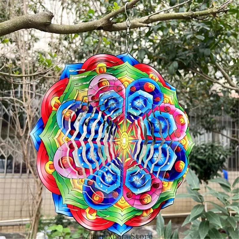 Garten-Terrassen-Blumen-Windspiel-Hängedekorationen mit reflektierendem Schichtdesign aus Edelstahl, mehrfarbiger 30-cm-Akzent – Detail 4
