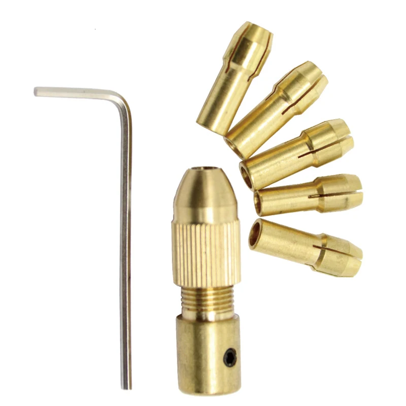 7pcs Small Electric Drill Bit Collet Micro Twist Drill Chuck Set with Wrench Rotary Tools Durable Brass 2.35mm Drill Clamp Head
