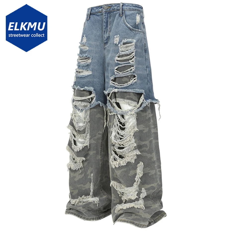 

Vintage Baggy Jeans Camouflage Patchwork Ripped Loose Denim Pants Streetwear Harajuku Hip Hop Jeans
