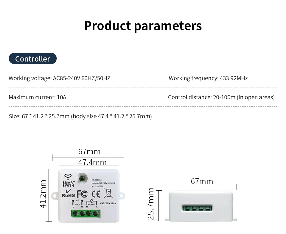 KEBIDUMEI RF 433MHz Drahtloser Fernbedienungs-Lichtschalter AC 220V 110V 10A Controller EIN/AUS-Sender Relais-Empfänger für LED – Detail 12