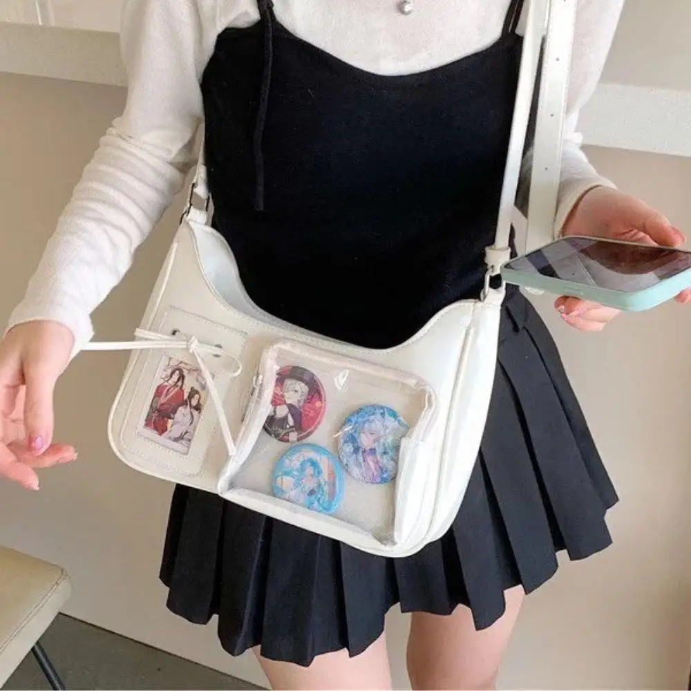 

Japanese Designer Crossbody Pain Bag Zippered Ita Bag New Korean Bowknot Transparent Handbag Tote Bag Female Preppy Shoulder Bag
