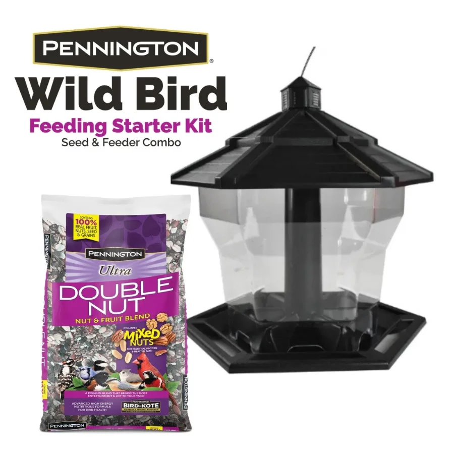 Black Ecozebo 6lb Capacity Wild Bird Starter Kit with Bird Feeder and Feed