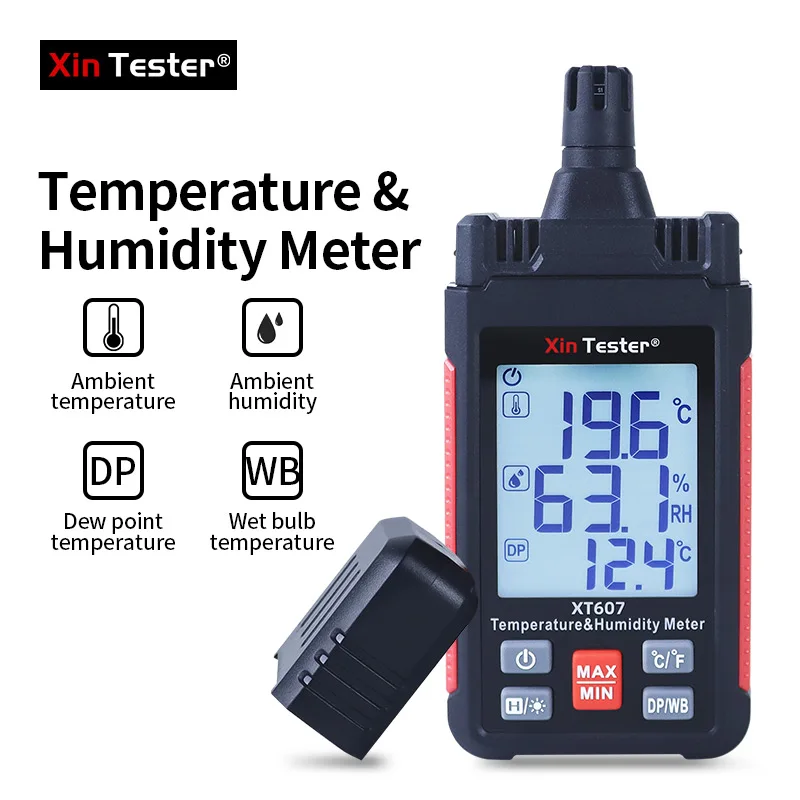 Xin Tester Digital Temperature Humidity Meter LCD Backlight Display Hygrometer High Accurate Barometer Thermometer XT607