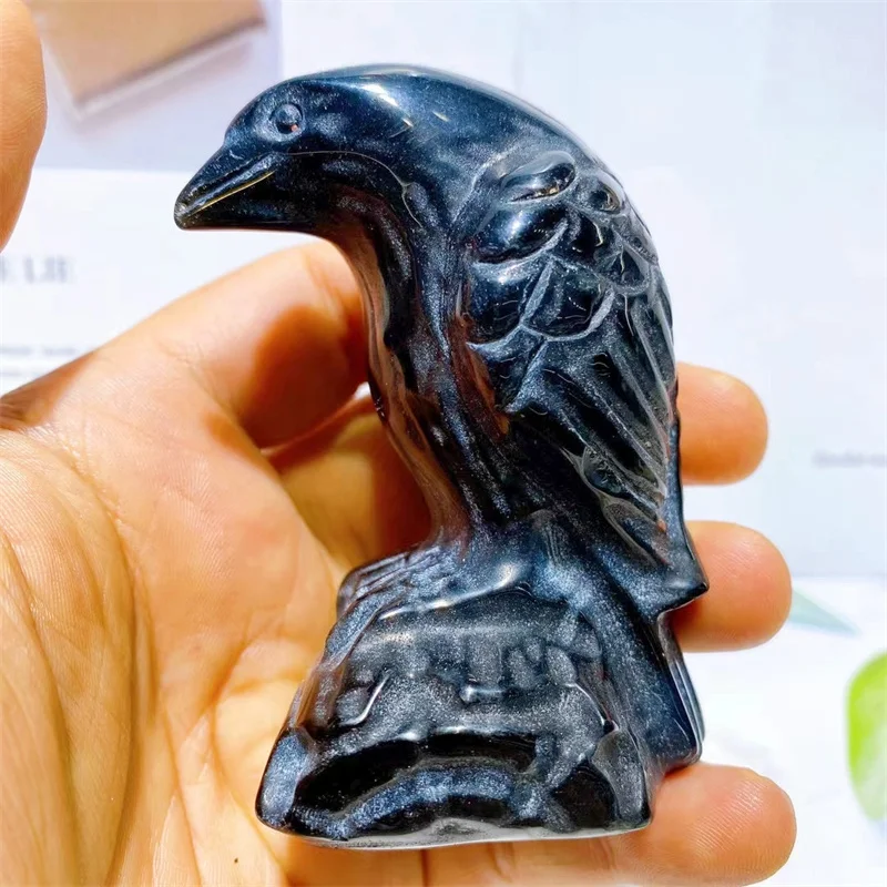 

Natural Black Obsidian Crow Crystal Animal Fashion Healing Energy Stone Home Decoration DIY Christmas Gift 1pcs 7.6CM