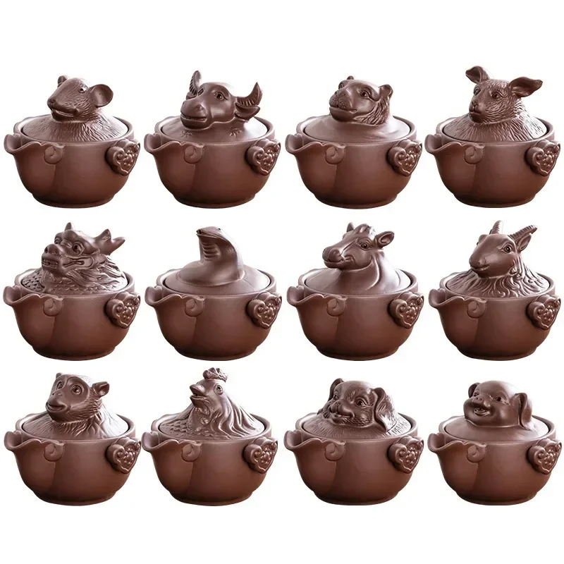 Chinese Twelve Zodiac Portable Travel Tea Set Yixing Purple Clay Teapot Quik Pots Teaware Chinese Drink Teapots NLSLASI