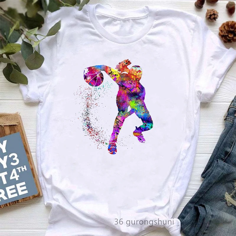 

Tee Shirt Femmey funny watercolor basketball girls tshirts summer harajuku shirt fashion women t-shirts white short sleeve tops