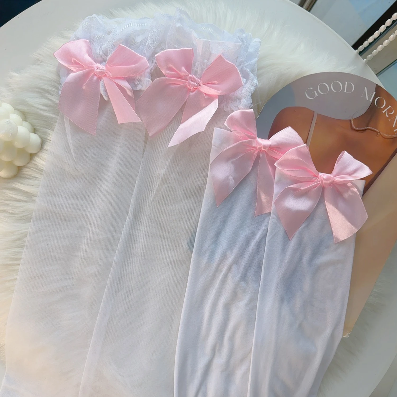 Frauen Kawaii Nette Über Knie Hohe Lange Socken Lolita Mädchen Bowknot Oberschenkel Hohe Strümpfe JK Japanischen Stil Cosplay Spitze Strumpf – Detail 18