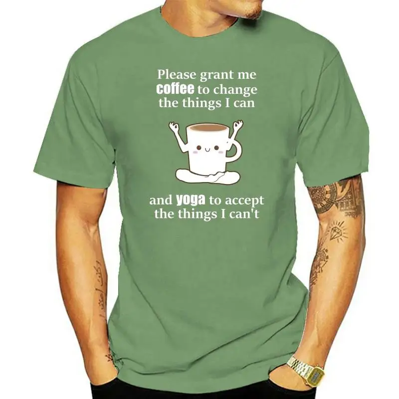 Printed Men T Shirt Cotton tshirts O-Neck Short-Sleeve Cute Coffe Cup doing Yoga Women T-Shirt