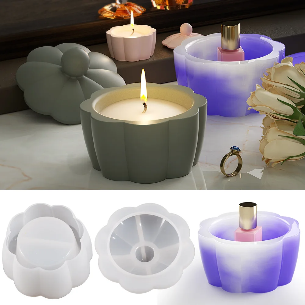 

Candle Jar Silicone Mold With Lid Resin Crystal Ceramic Jewelry Storage Box Molds DIY Cement Concrete Flowerpot Mould Home Decor