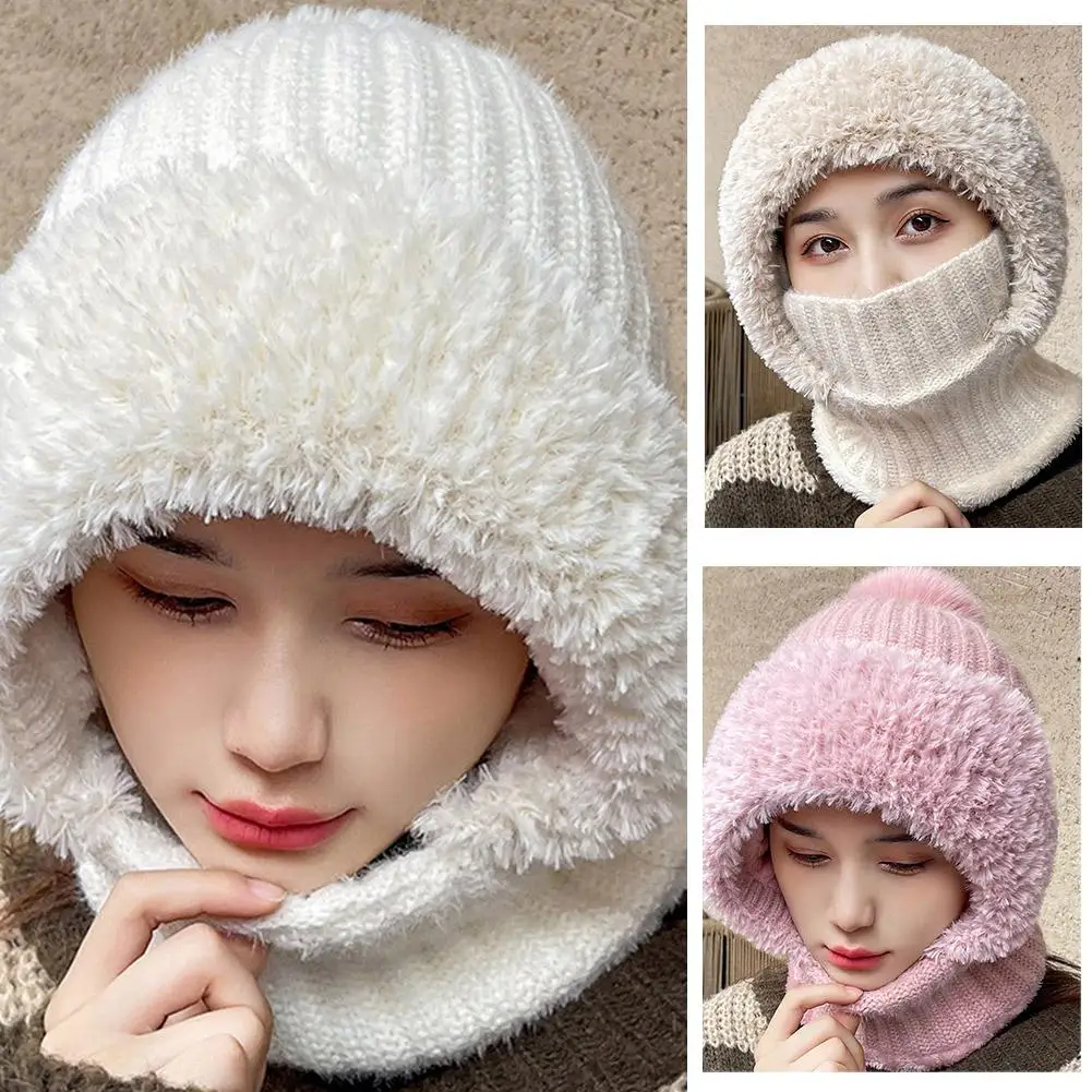 High Quality Women Winter Beanie Hats One-Piece Knit Balaclavas Mask Neck Circle Scarf Ski Snow Hat Ladies Beanies