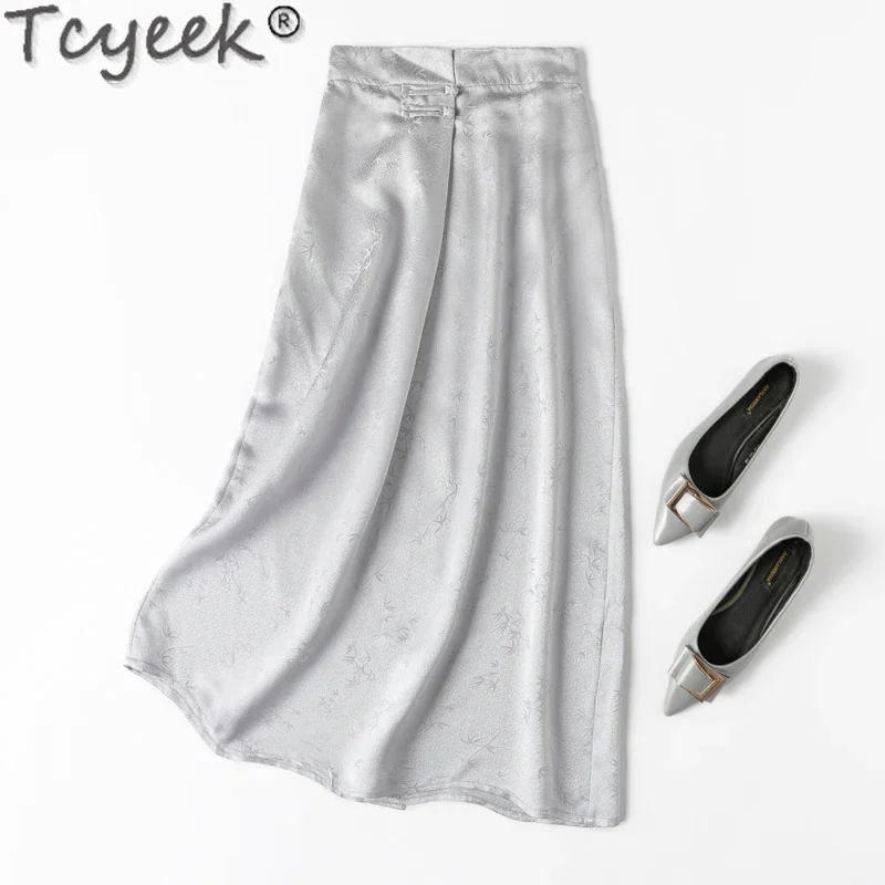 

100% Tcyeek Mulberry Silk for Woman 2024 Spring Summer Clothes Women's Elegant Skirts Split Long Skirt Faldas Ajustadas