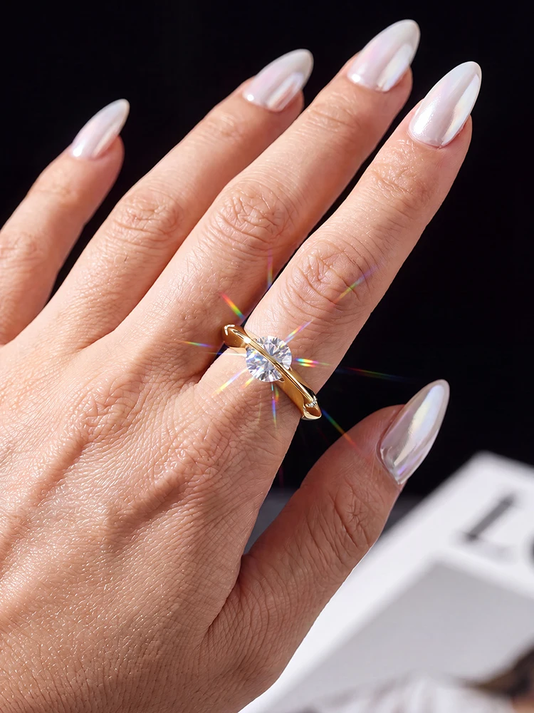 925 Sterling Silver Fashion Real 1CT Moissanite Diamond Planet Orbiting Ring Engagement for Women Gift Fine Jewelry - view 5