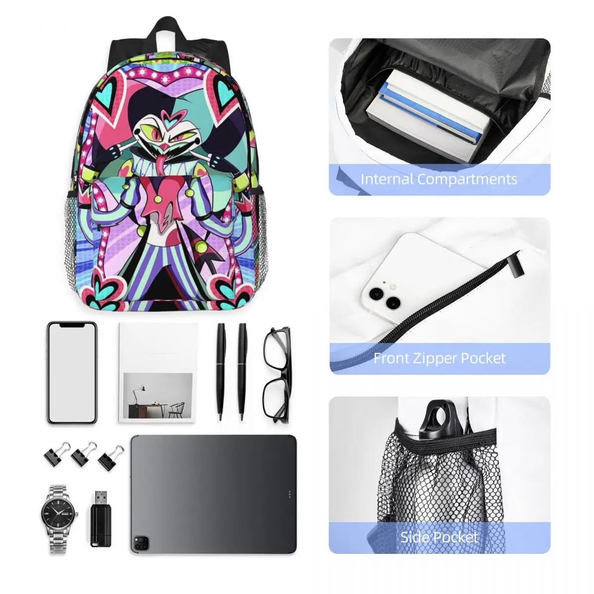 Fizzarolli Helluva Boss バックパックホット販売デイパック大容量少年少女ブックバッグショルダーバッグ男性女性子供スクールバッグ