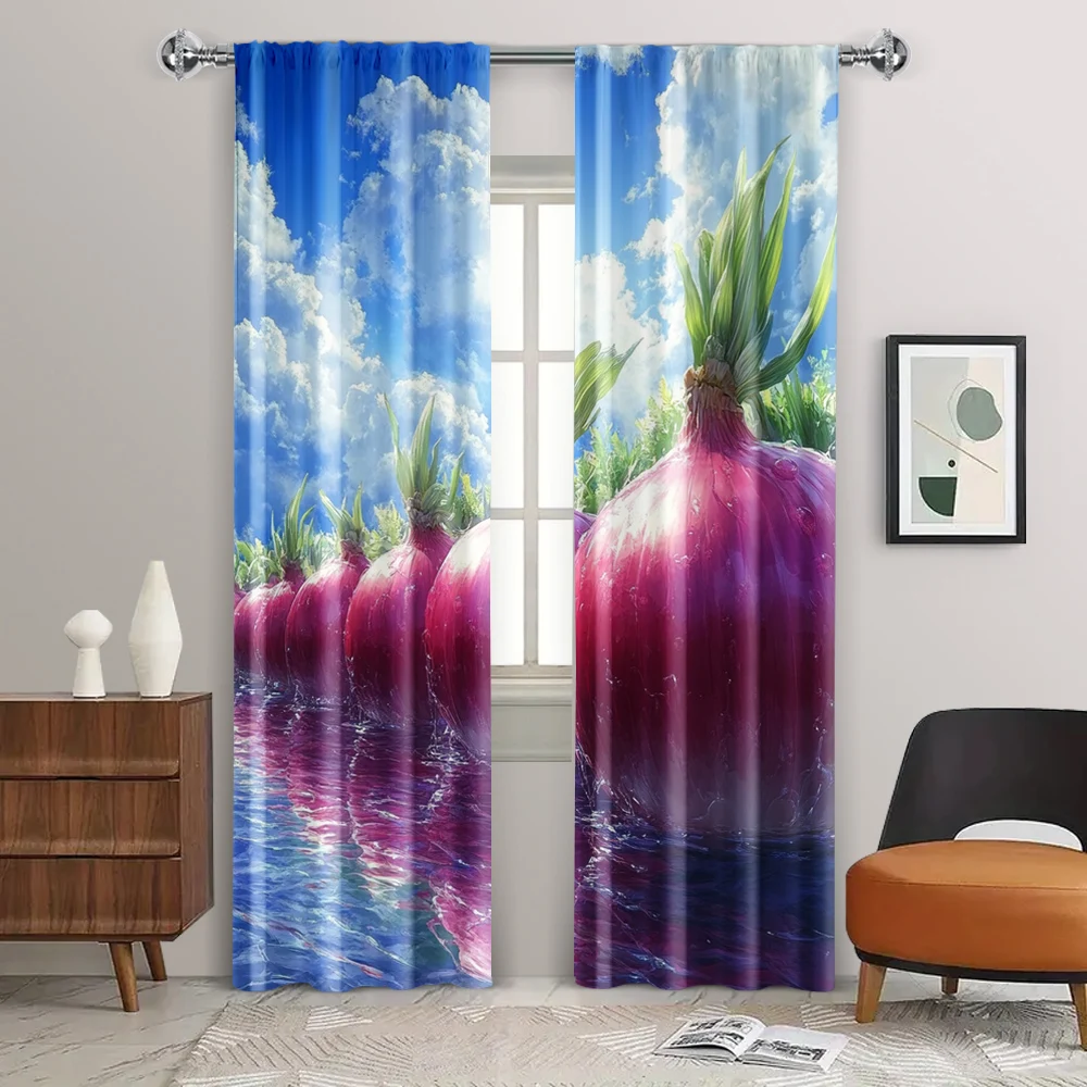 2pc,  Window Curtains Fashion anime wind onion Versatile Fabric,Without Electricity Wall Decor Use for Parties and Everyday