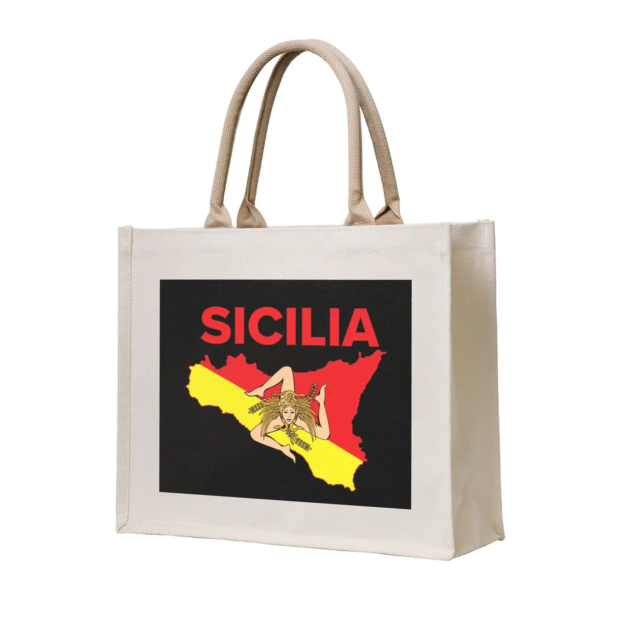 

Map of Sicily Trinacria Groceries Shopping Bag Kawaii Shopper Shoulder Tote Bags Big Capacity Portable Sicilian Pride Handbag