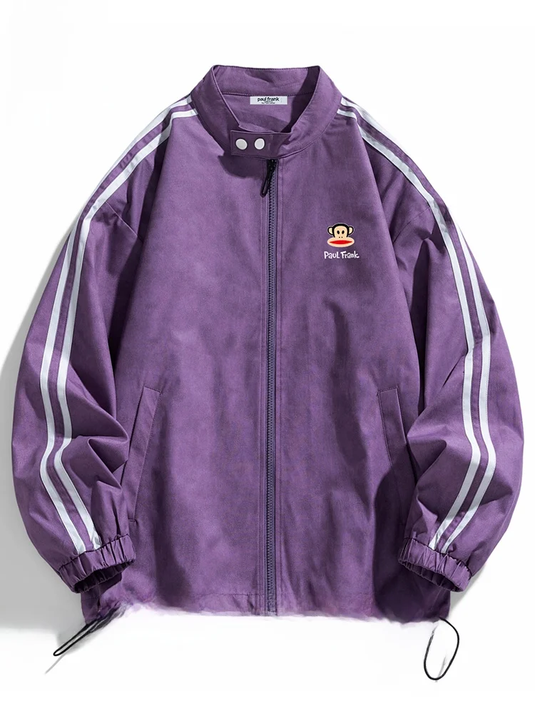 

PaulFrank Monkey Loose Fit Casual Jaet Men's Spring Autumn Trendy Brand American Retro Striped Stand Collar Jaet