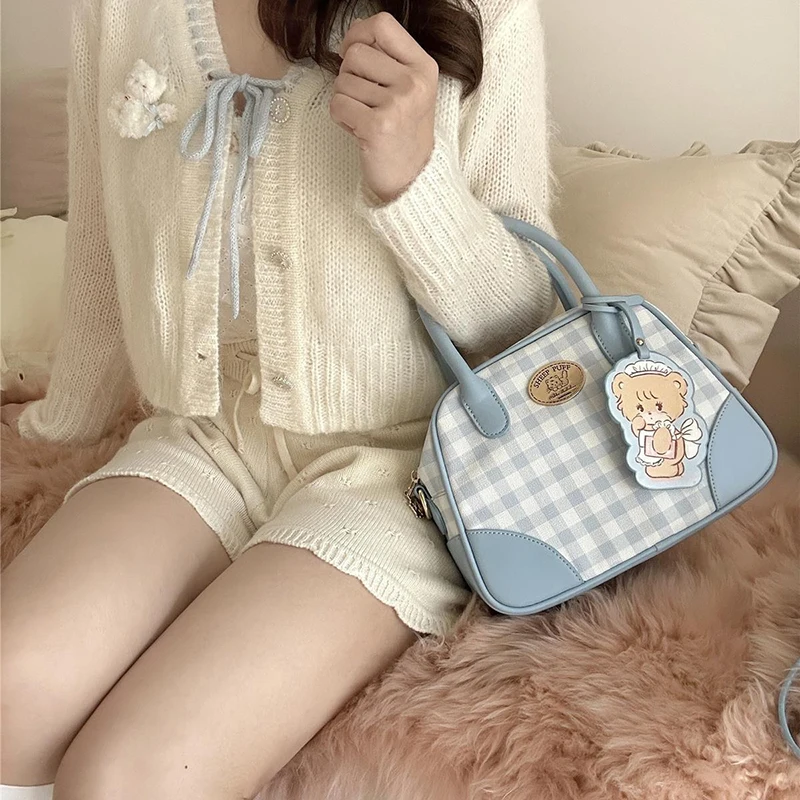 Cute Plaid Tote Anime periferiche Daily pendolarismo Kawaii Crossbody Bag Vintage Girly Critter regali di compleanno a sorpresa di grande capacità