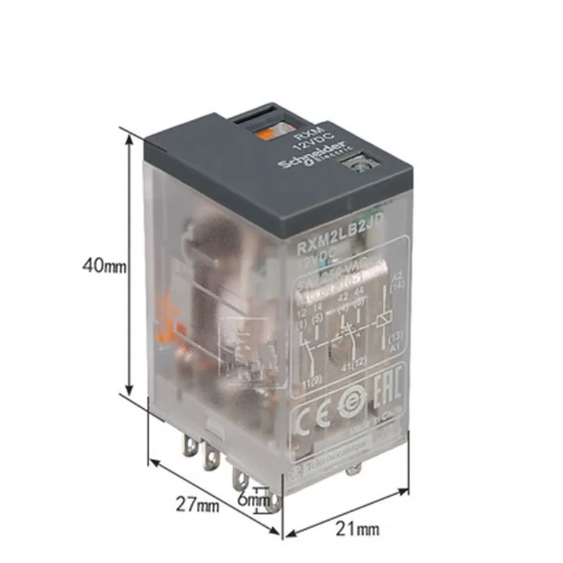 Imagem -04 - Schneider-electric-relés Led Plug-in Miniatura Rxm Eletromagnético Peças Rxm4l 4co 3a 12 Vdc110 Vdc 24 Vac230 Vac