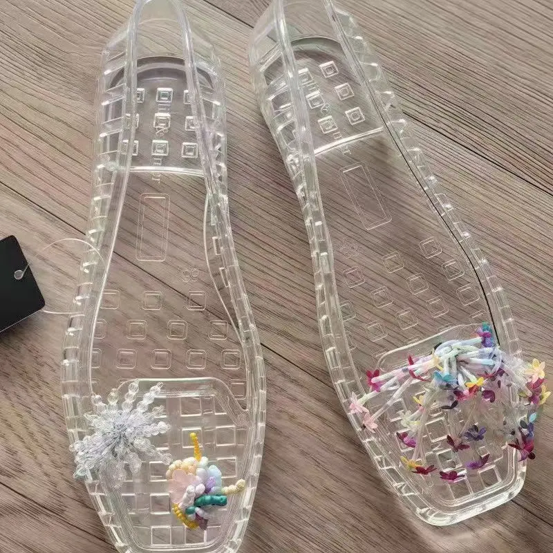 Fanceey Summer Jelly Shoes New Shiny Transparent Women's Sandals Crystal Luxury Woman Sandals DIY Low Cut Hole Flat Sandals
