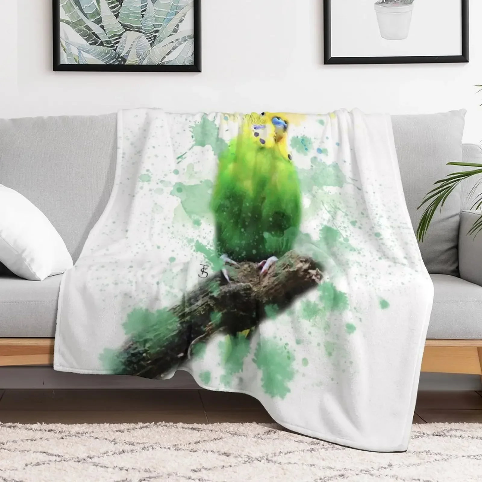 Budgie Watercolour Throw Blanket Luxury Brand Comforter Blankets