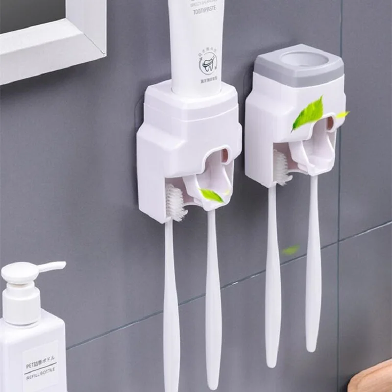 Creative Wall Mount Automatic Toothpaste Dispenser and Small Toothbrush Holder Toothpaste Squeezer for Family Shower Bathroom