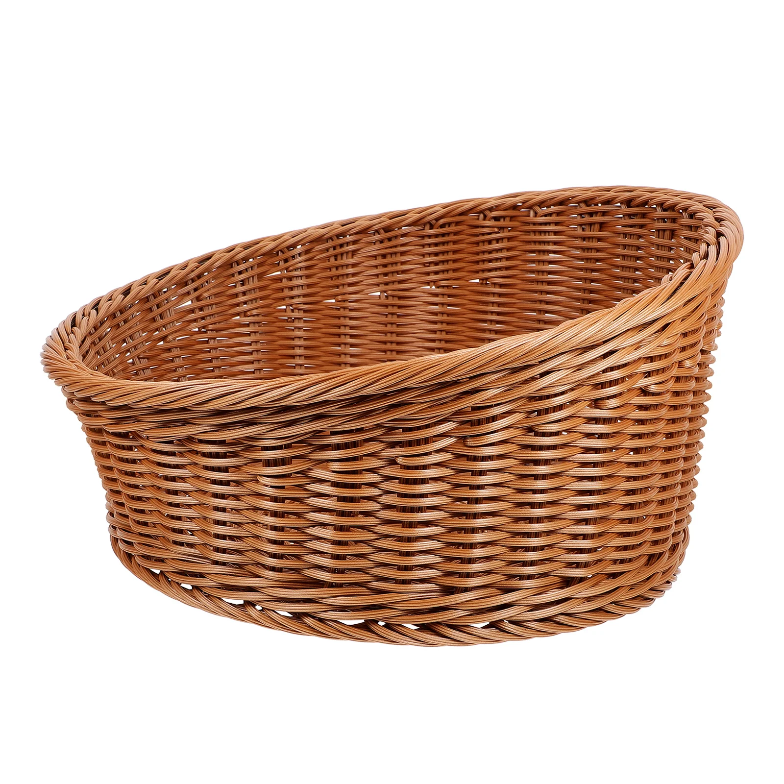 

Imitation Rattan Slanted Bread Baskets Fruit Storage Brown Medium PP Woven Multifunctional Kitchen Snacks Container Safe Food