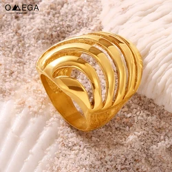 Hollow Geometric Stainless Steel Rings For Women 18K Gold Plated Waterproof No Tarnish Women's Chunky Ring Aesthetic Female Ring
