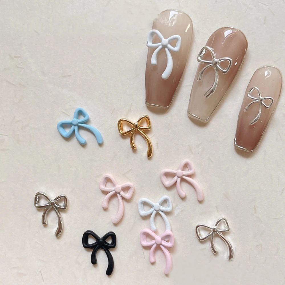 10Pcs Luxury Kawaii Colour Bow Nail Art Charms 3D Japanese Alloy Bow Tie Jewelry Nail Rhinestone Cute Bow DIY Nail Decoration