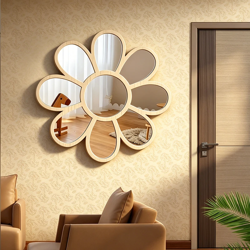 Vintage Boho Floral Wall Mirror 1PC Daisy-like Petals Decor for Bedroom Living Room Office Ornament