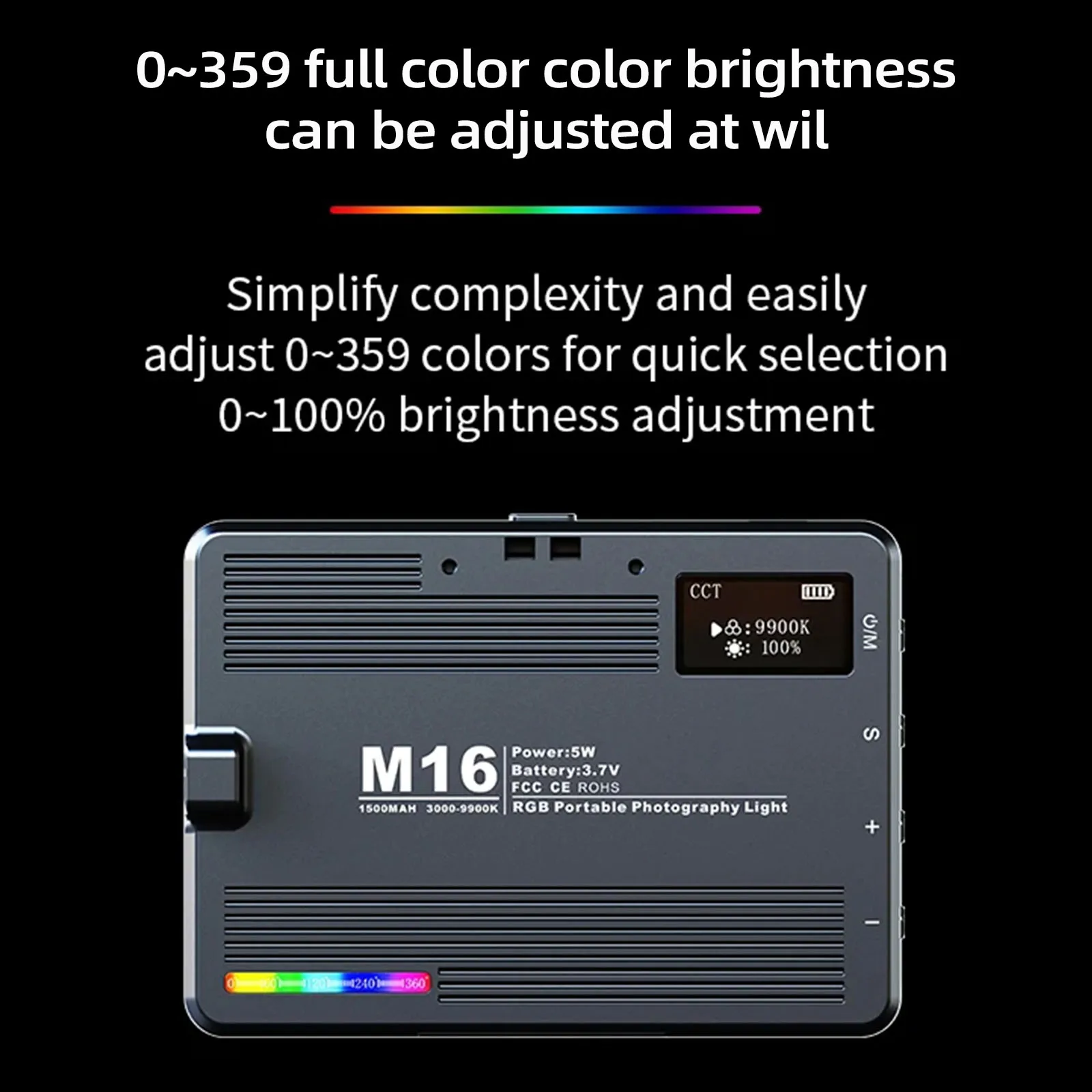 휴대폰 카메라용 RGB 라이트 패널, 브이로그 풀 컬러, 클립온 휴대폰 비디오 라이트, LED 사진 필 라이트, 콜드 슈 포함, M16