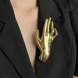 Exaggerated Metal Smooth Right Hand Brooch Men's And Women's Suit Texture Small Hand Pin Scarf Cape Buckle Corsage