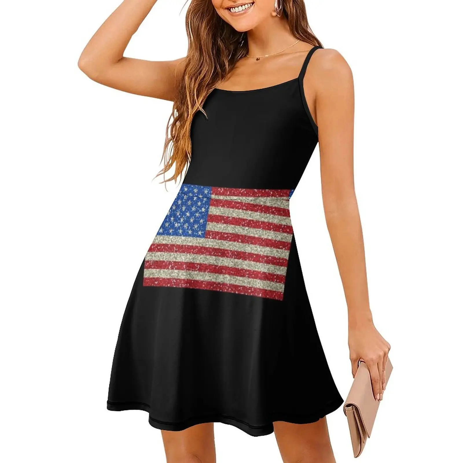 Bandeira americana bandeira eua patriot glitter estados unidos boêmio vestido sem mangas multi-impressão praia férias vestido de festa americano